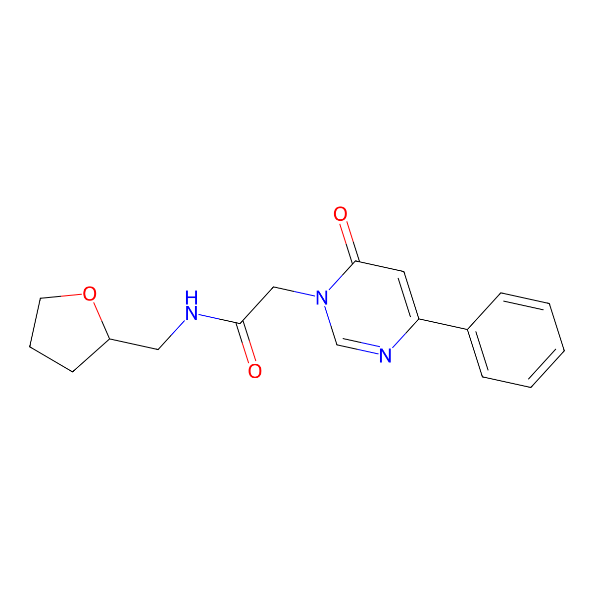 2-(6-oxo-4-phenylpyrimidin-1(6H)-yl)-N-((tetrahydrofuran-2-yl)methyl)acetamide molecular structure, CAS 1058484-26-6