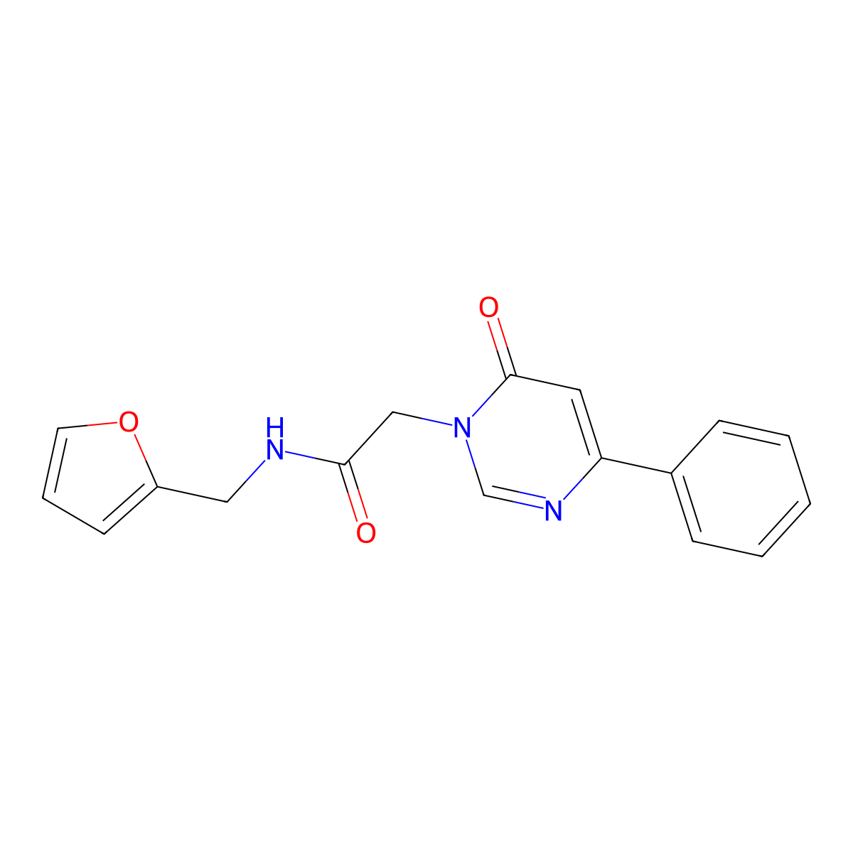 N-[(furan-2-yl)methyl]-2-(6-oxo-4-phenyl-1,6-dihydropyrimidin-1-yl)acetamide molecular structure, CAS 1058484-38-0