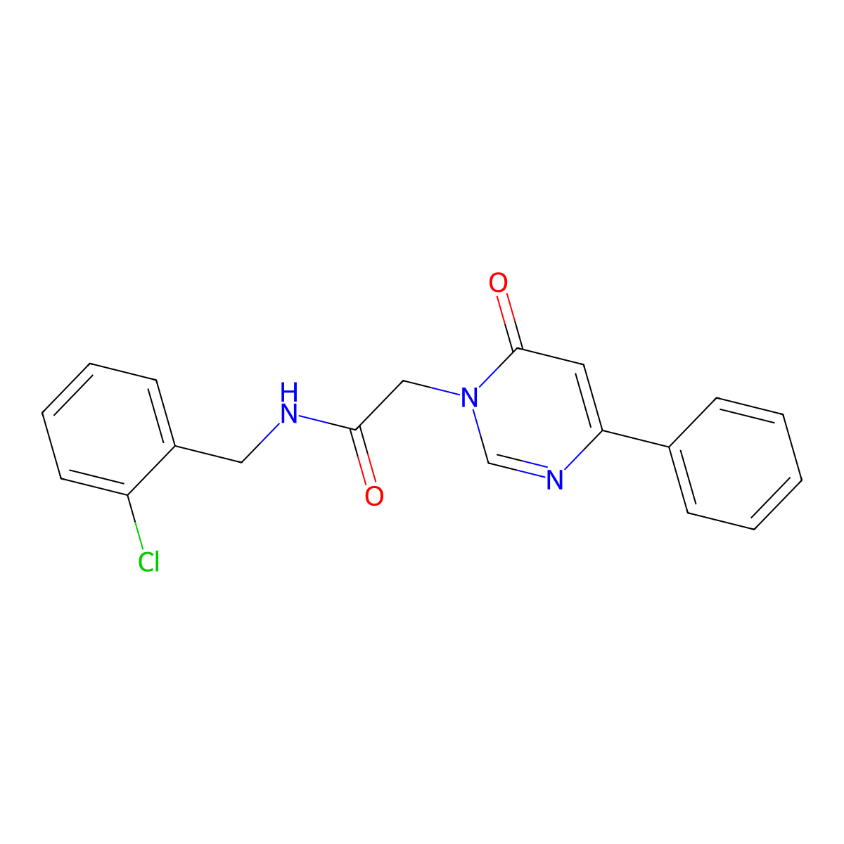 N-(2-chlorobenzyl)-2-(6-oxo-4-phenylpyrimidin-1(6H)-yl)acetamide molecular structure, CAS 1058484-83-5