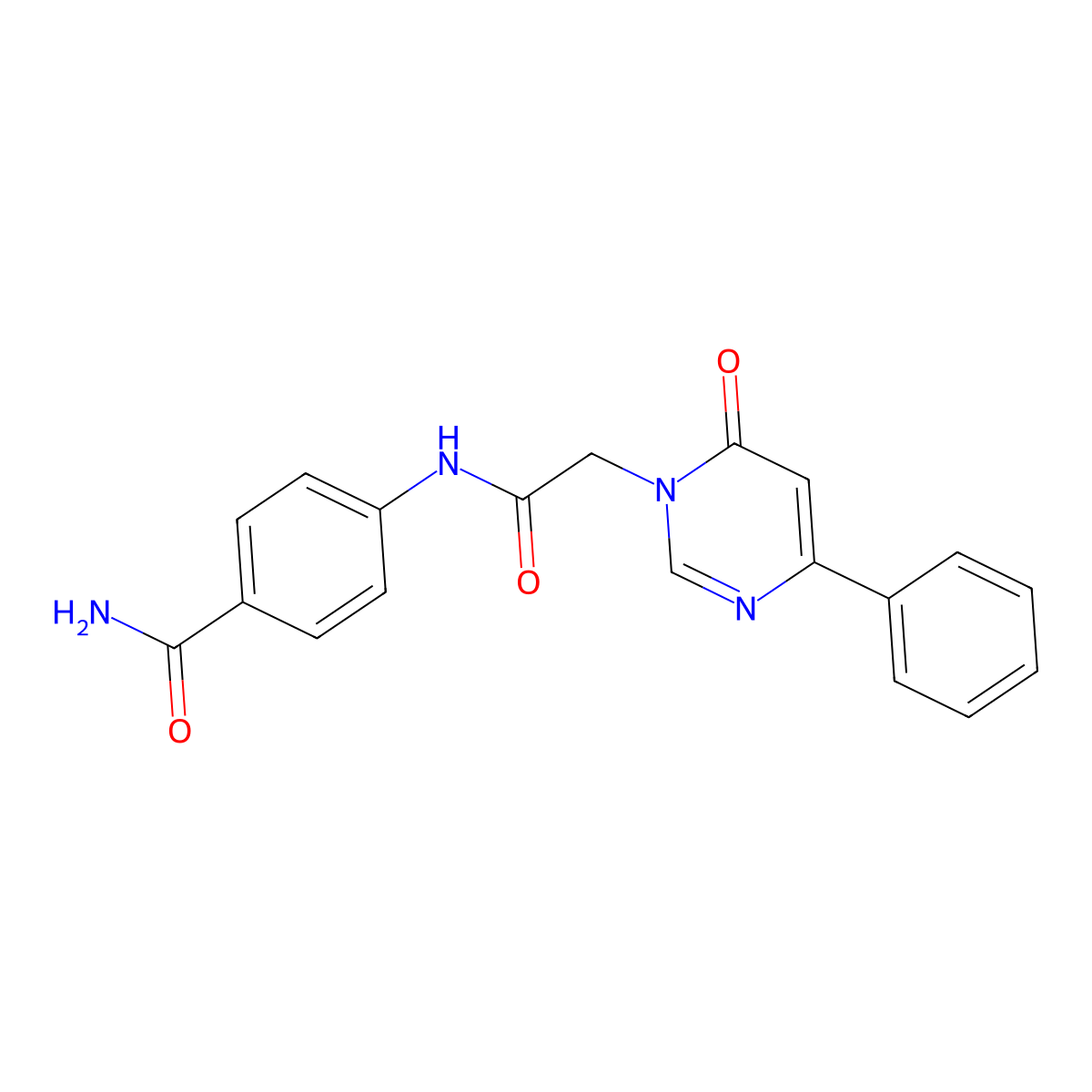 4-(2-(6-oxo-4-phenylpyrimidin-1(6H)-yl)acetamido)benzamide molecular structure, CAS 1058485-09-8