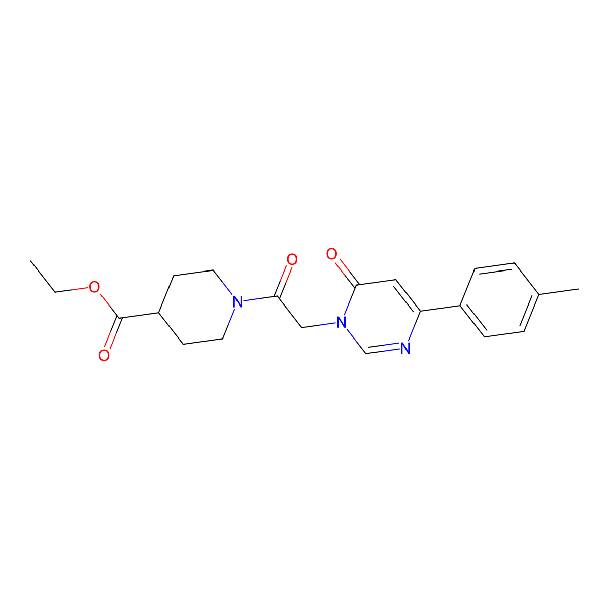 Ethyl 1-{2-[4-(4-methylphenyl)-6-oxo-1,6-dihydropyrimidin-1-yl]acetyl}piperidine-4-carboxylate molecular structure, CAS 1058485-22-5