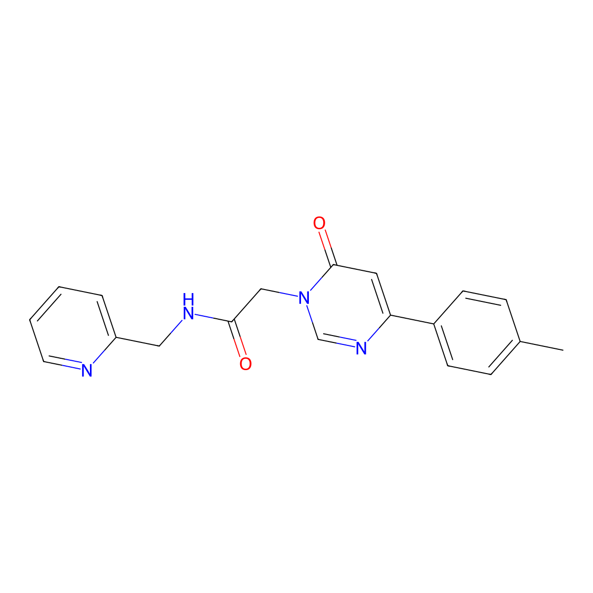 2-[4-(4-methylphenyl)-6-oxo-1,6-dihydropyrimidin-1-yl]-N-[(pyridin-2-yl)methyl]acetamide molecular structure, CAS 1058485-33-8