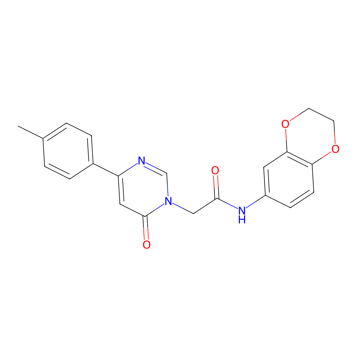 N-(2,3-dihydro-1,4-benzodioxin-6-yl)-2-[4-(4-methylphenyl)-6-oxo-1,6-dihydropyrimidin-1-yl]acetamide molecular structure, CAS 1058485-41-8