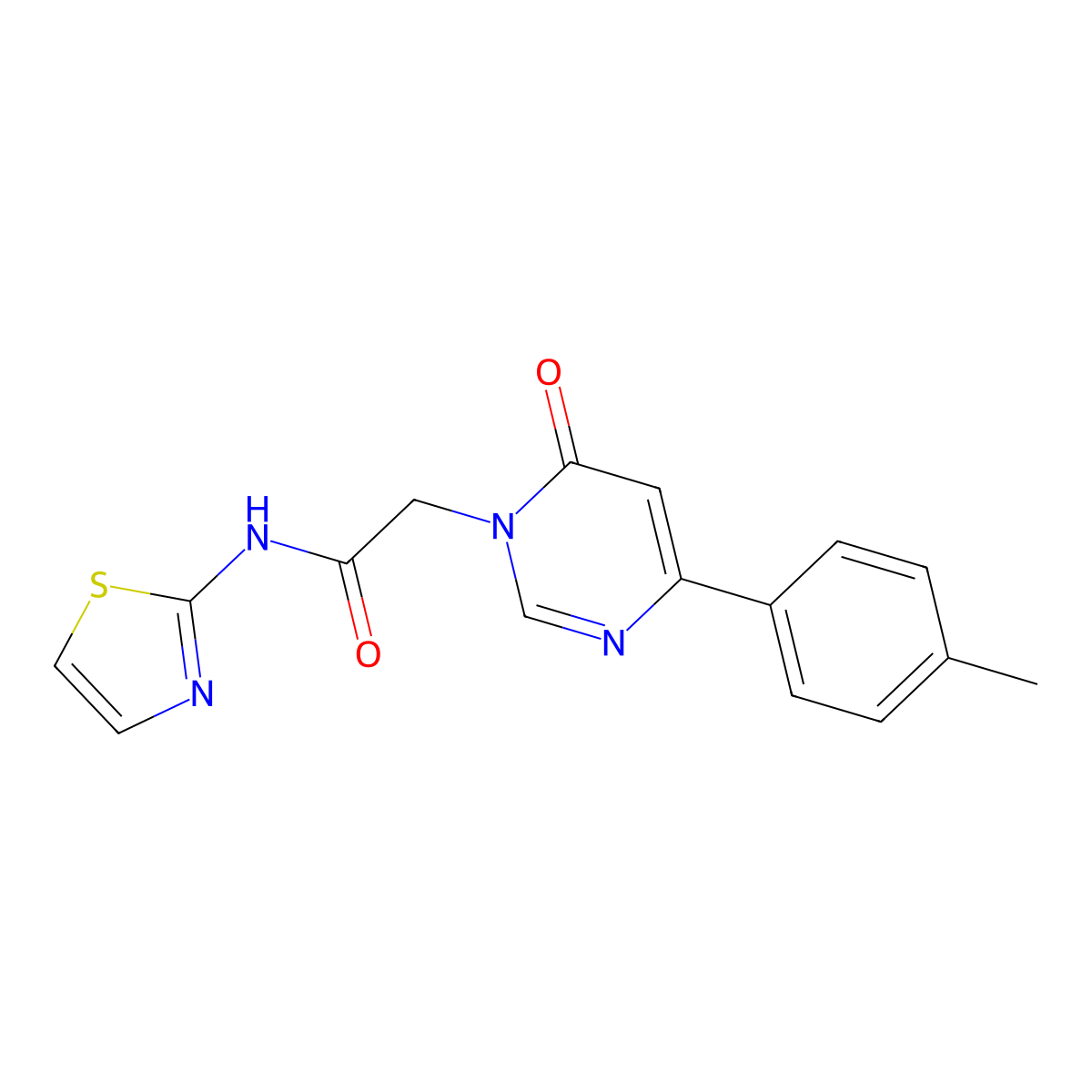 2-[4-(4-methylphenyl)-6-oxo-1,6-dihydropyrimidin-1-yl]-N-(1,3-thiazol-2-yl)acetamide molecular structure, CAS 1058485-50-9