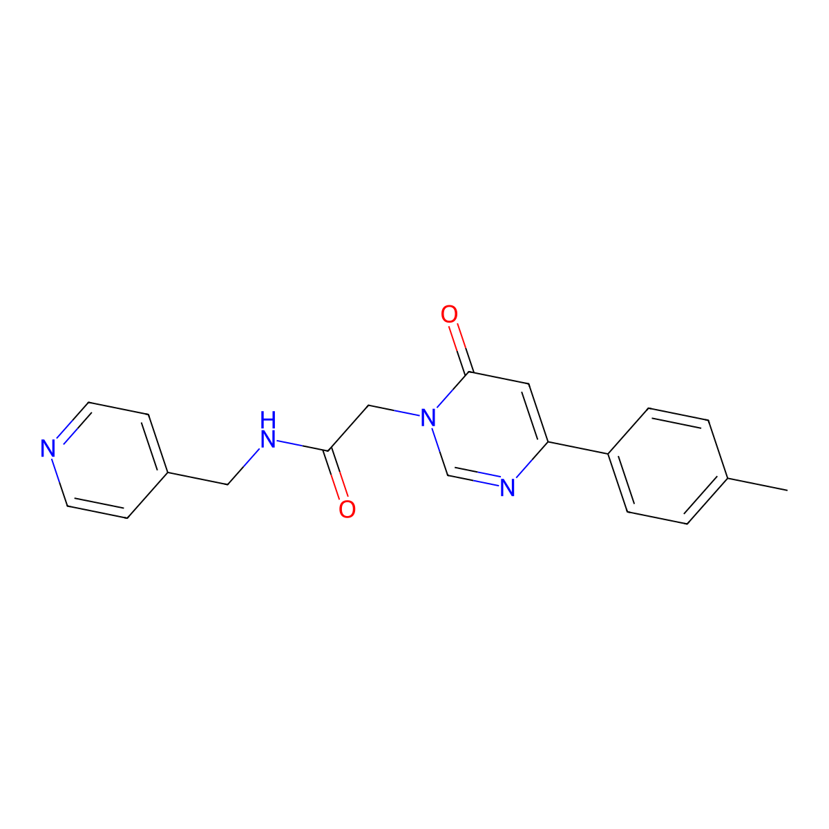 2-[4-(4-methylphenyl)-6-oxo-1,6-dihydropyrimidin-1-yl]-N-[(pyridin-4-yl)methyl]acetamide molecular structure, CAS 1058485-69-0