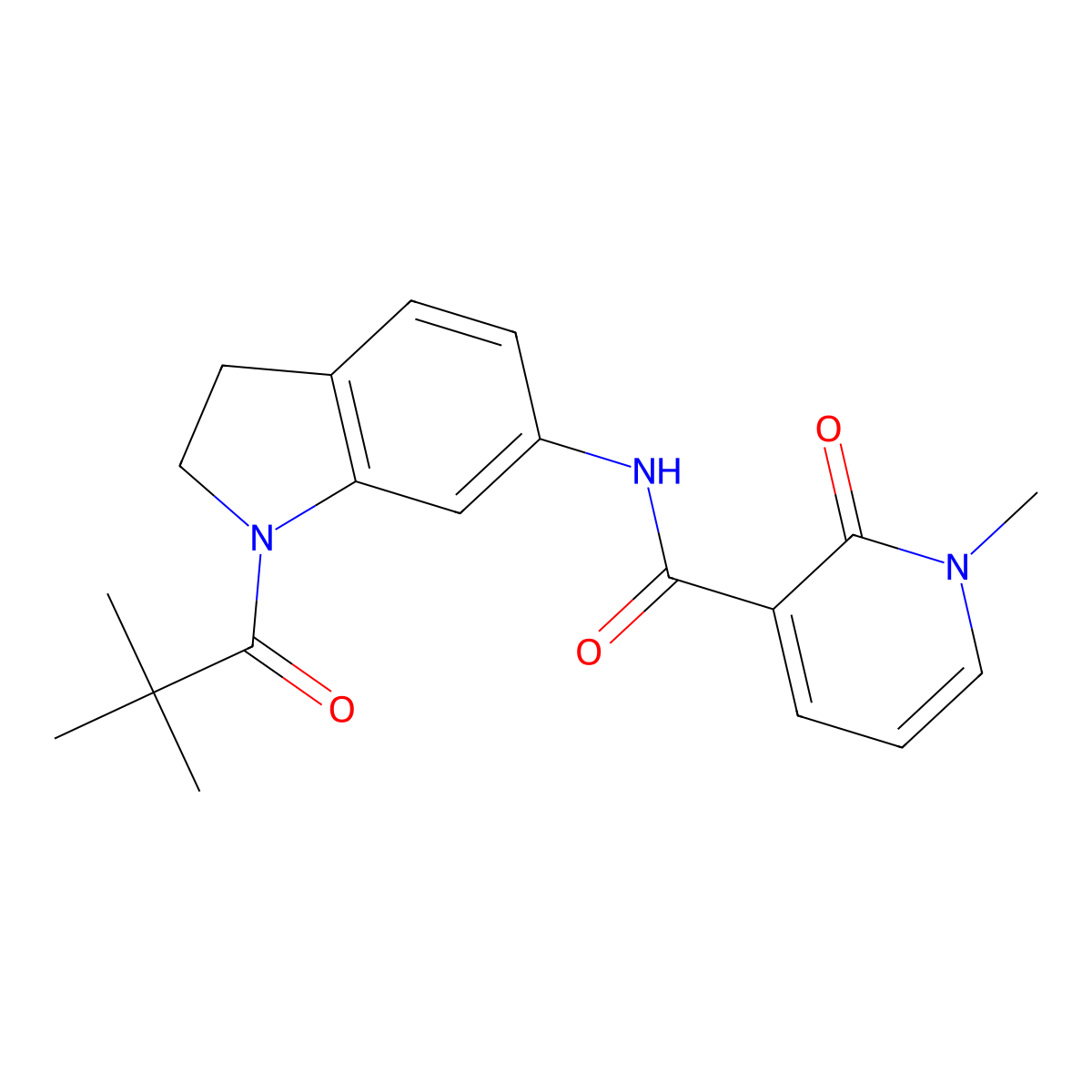 N-[1-(2,2-dimethylpropanoyl)-2,3-dihydro-1H-indol-6-yl]-1-methyl-2-oxo-1,2-dihydropyridine-3-carboxamide molecular structure, CAS 1058489-95-4