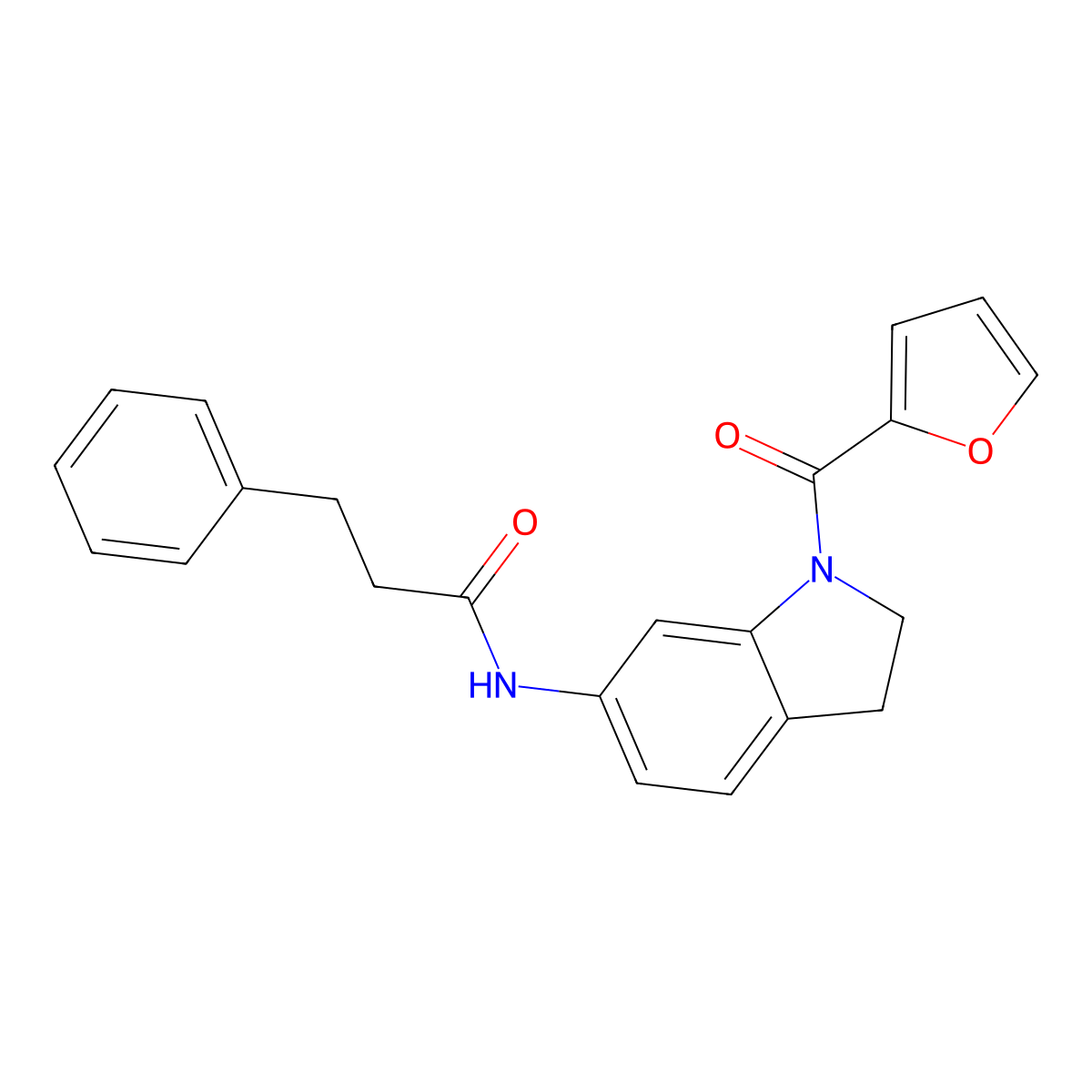 N-(1-(furan-2-carbonyl)indolin-6-yl)-3-phenylpropanamide molecular structure, CAS 1058490-14-4