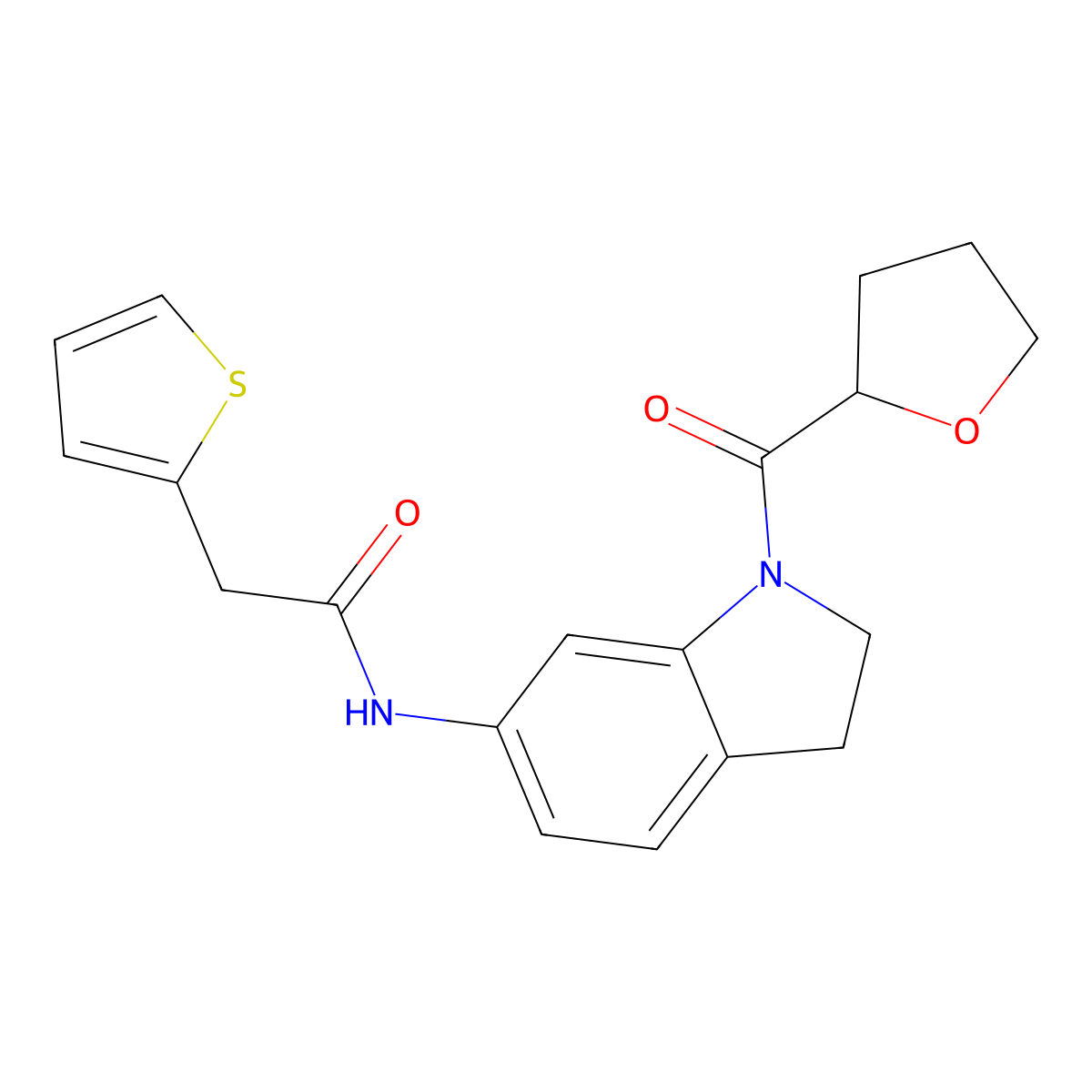 N-(1-(tetrahydrofuran-2-carbonyl)indolin-6-yl)-2-(thiophen-2-yl)acetamide molecular structure, CAS 1058490-61-1