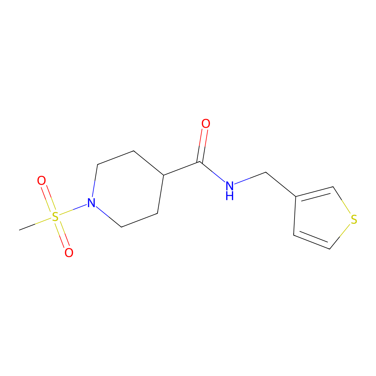 1-methanesulfonyl-N-[(thiophen-3-yl)methyl]piperidine-4-carboxamide molecular structure, CAS 1058491-74-9