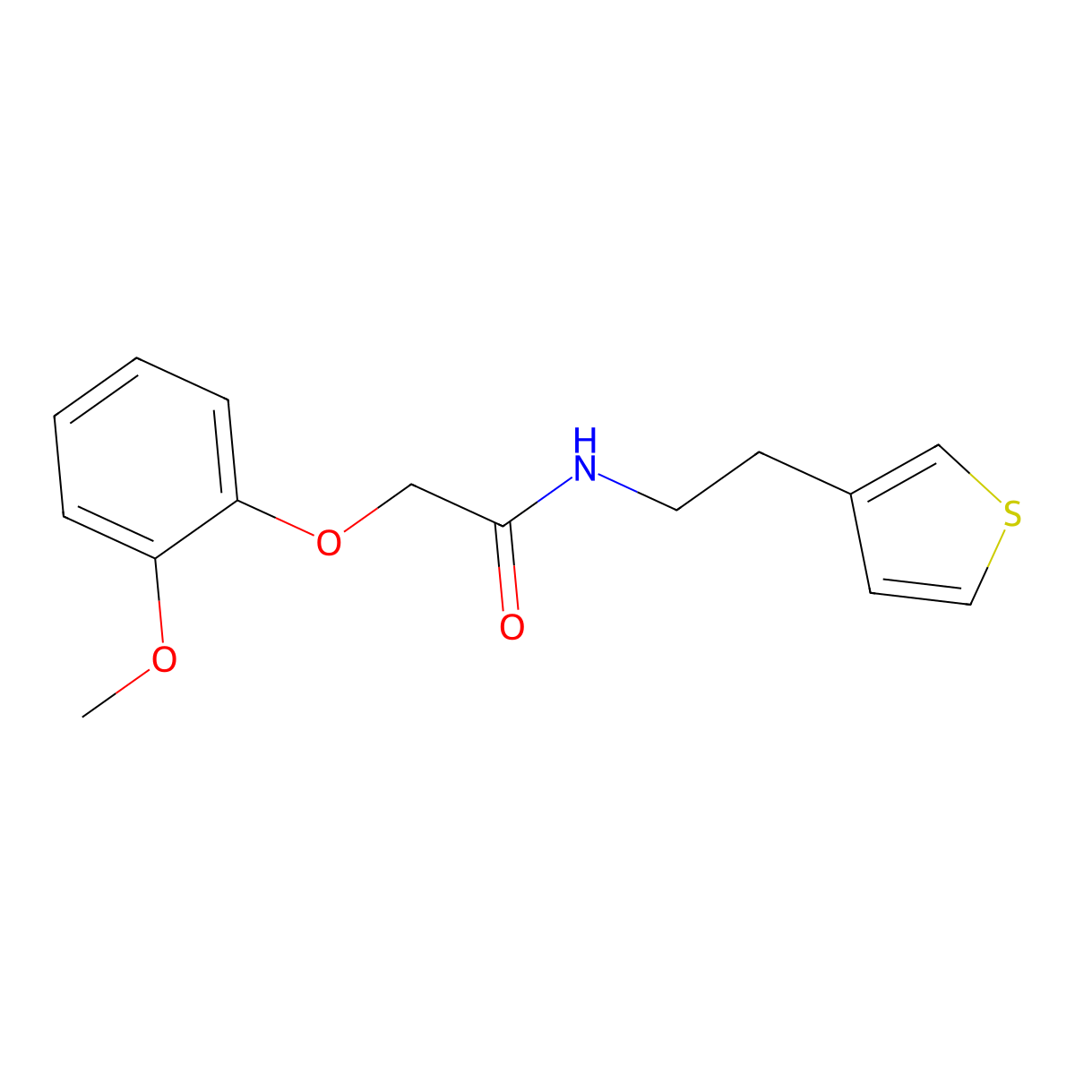 2-(2-methoxyphenoxy)-N-[2-(thiophen-3-yl)ethyl]acetamide molecular structure, CAS 1058492-26-4