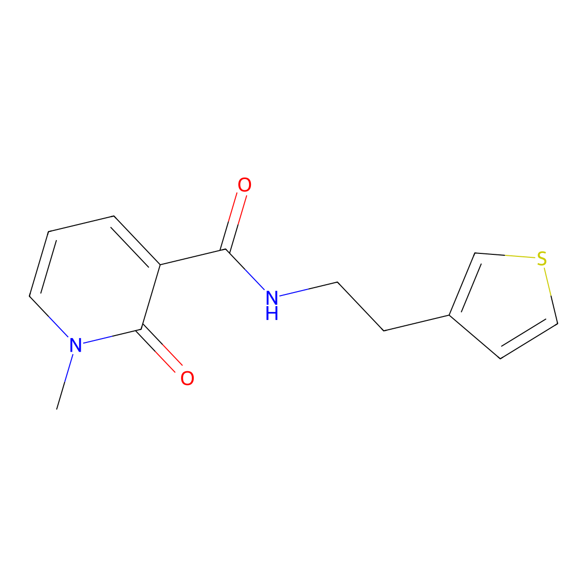 1-methyl-2-oxo-N-[2-(thiophen-3-yl)ethyl]-1,2-dihydropyridine-3-carboxamide molecular structure, CAS 1058492-28-6