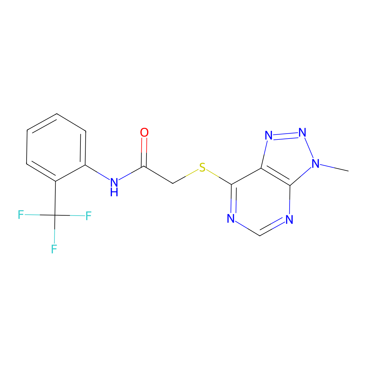 2-((3-methyl-3H-[1,2,3]triazolo[4,5-d]pyrimidin-7-yl)thio)-N-(2-(trifluoromethyl)phenyl)acetamide molecular structure, CAS 1058495-60-5