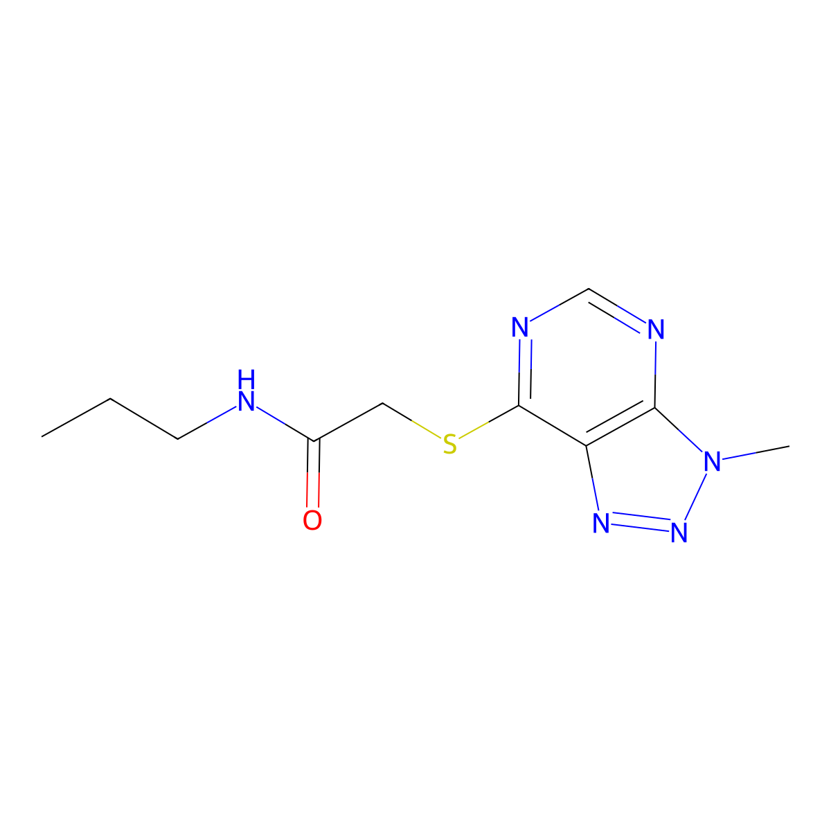 2-({3-methyl-3H-[1,2,3]triazolo[4,5-d]pyrimidin-7-yl}sulfanyl)-N-propylacetamide molecular structure, CAS 1058495-74-1