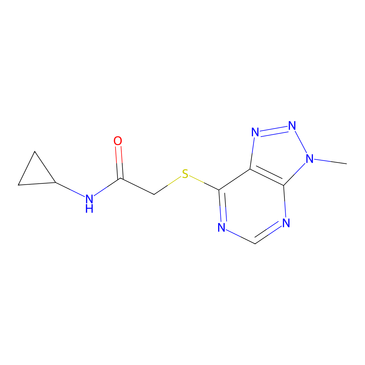 N-cyclopropyl-2-({3-methyl-3H-[1,2,3]triazolo[4,5-d]pyrimidin-7-yl}sulfanyl)acetamide molecular structure, CAS 1058495-79-6