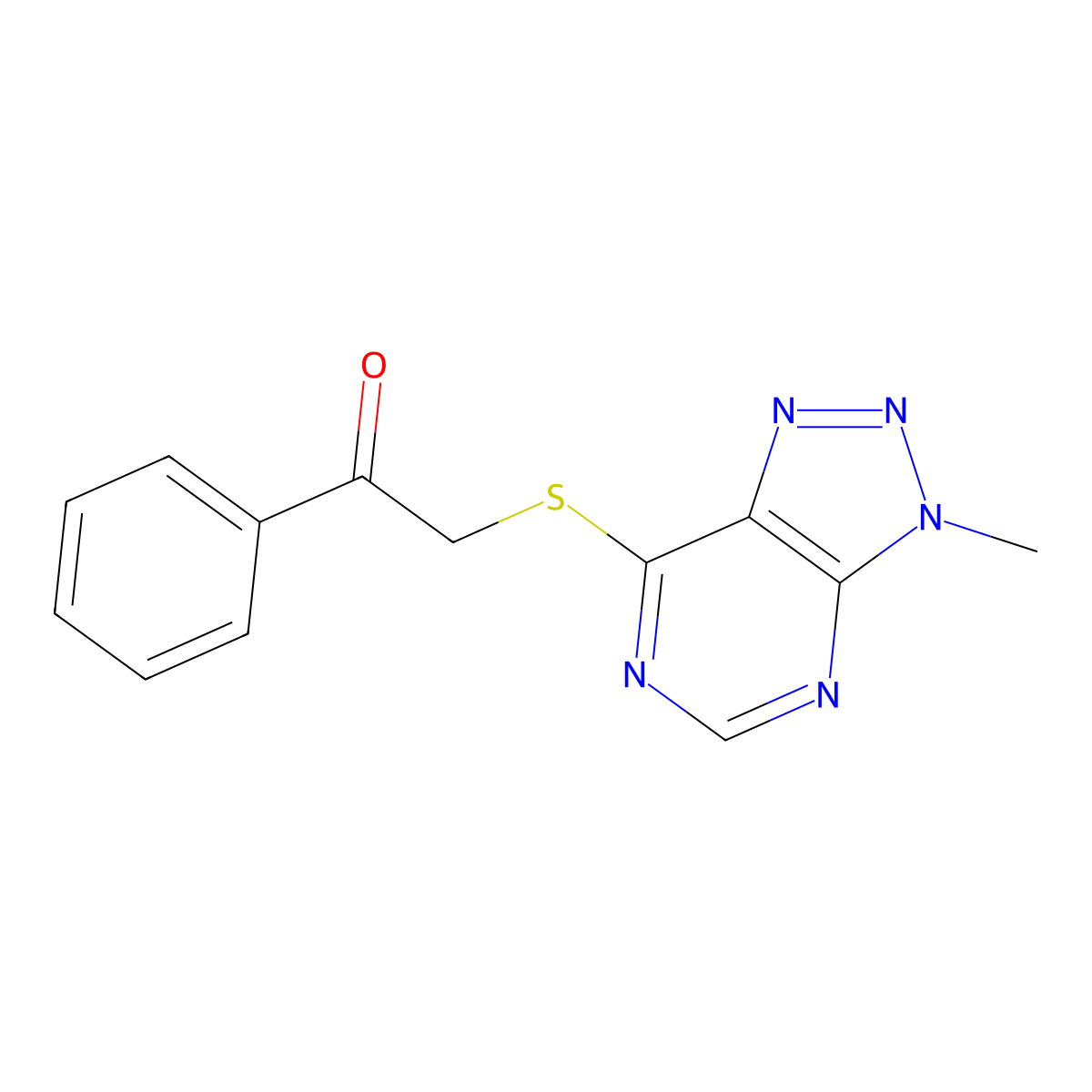 2-((3-methyl-3H-[1,2,3]triazolo[4,5-d]pyrimidin-7-yl)thio)-1-phenylethanone molecular structure, CAS 1058495-93-4