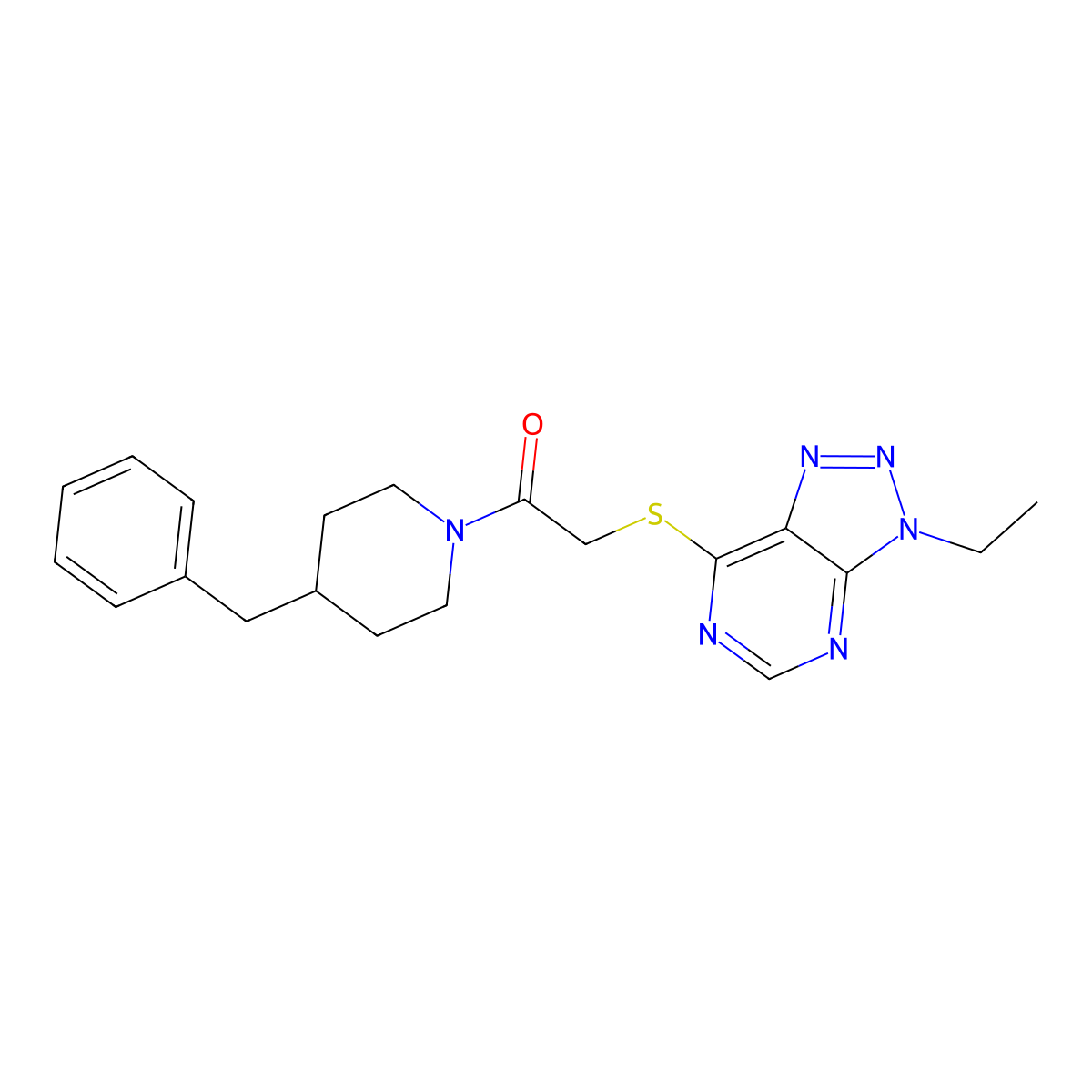 1-(4-benzylpiperidin-1-yl)-2-((3-ethyl-3H-[1,2,3]triazolo[4,5-d]pyrimidin-7-yl)thio)ethanone molecular structure, CAS 1058496-06-2