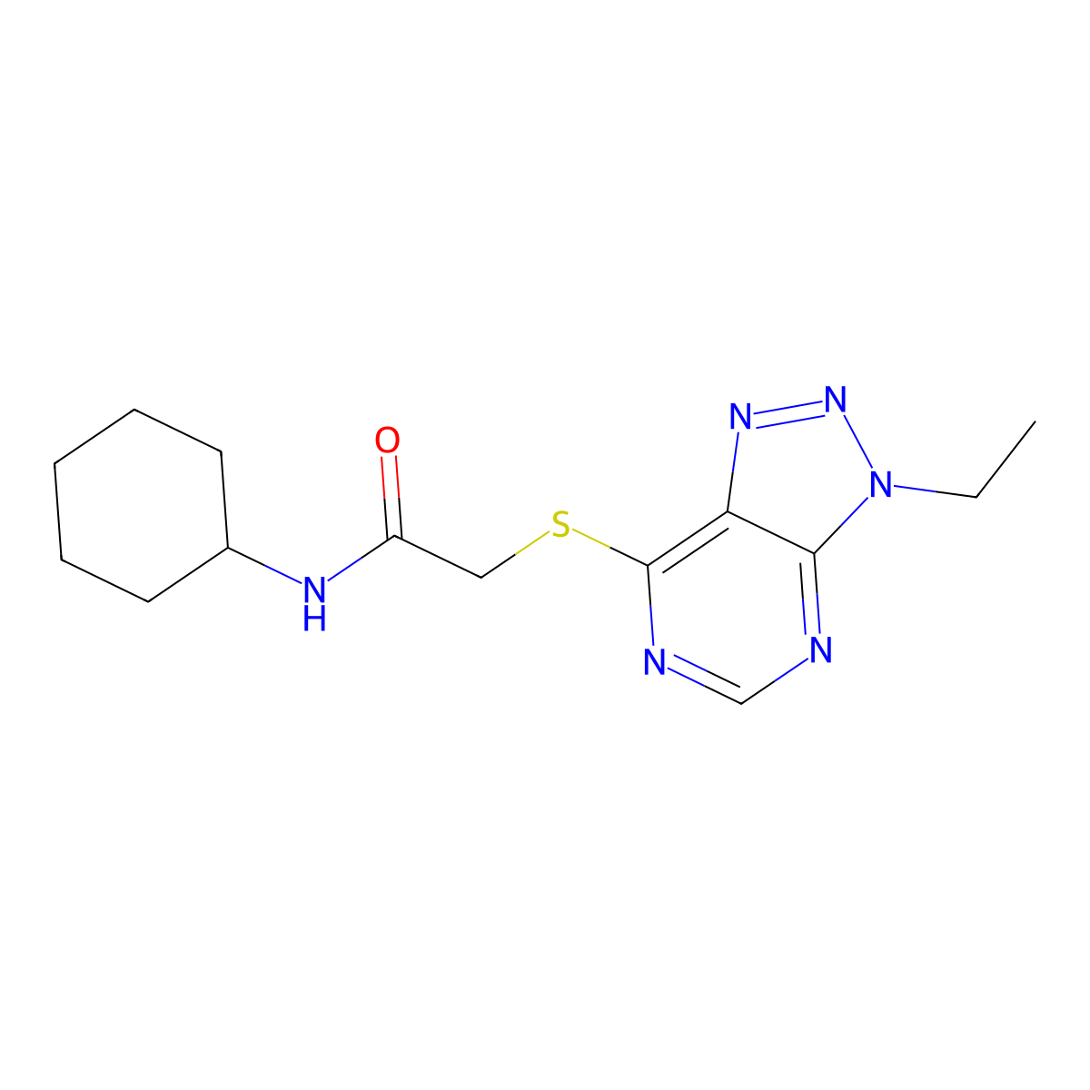 N-cyclohexyl-2-((3-ethyl-3H-[1,2,3]triazolo[4,5-d]pyrimidin-7-yl)thio)acetamide molecular structure, CAS 1058496-34-6