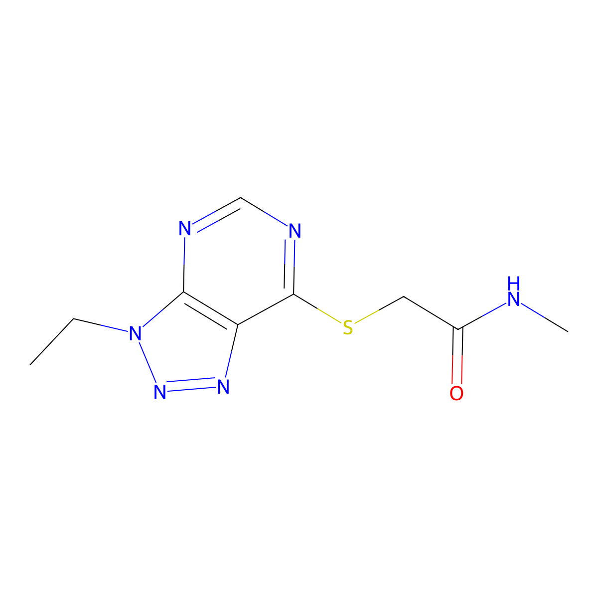 2-({3-ethyl-3H-[1,2,3]triazolo[4,5-d]pyrimidin-7-yl}sulfanyl)-N-methylacetamide molecular structure, CAS 1058496-38-0
