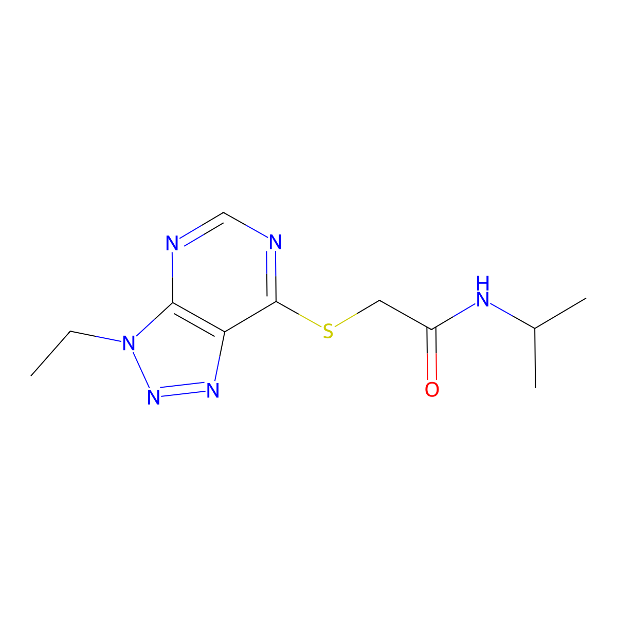 2-({3-ethyl-3H-[1,2,3]triazolo[4,5-d]pyrimidin-7-yl}sulfanyl)-N-(propan-2-yl)acetamide molecular structure, CAS 1058496-39-1