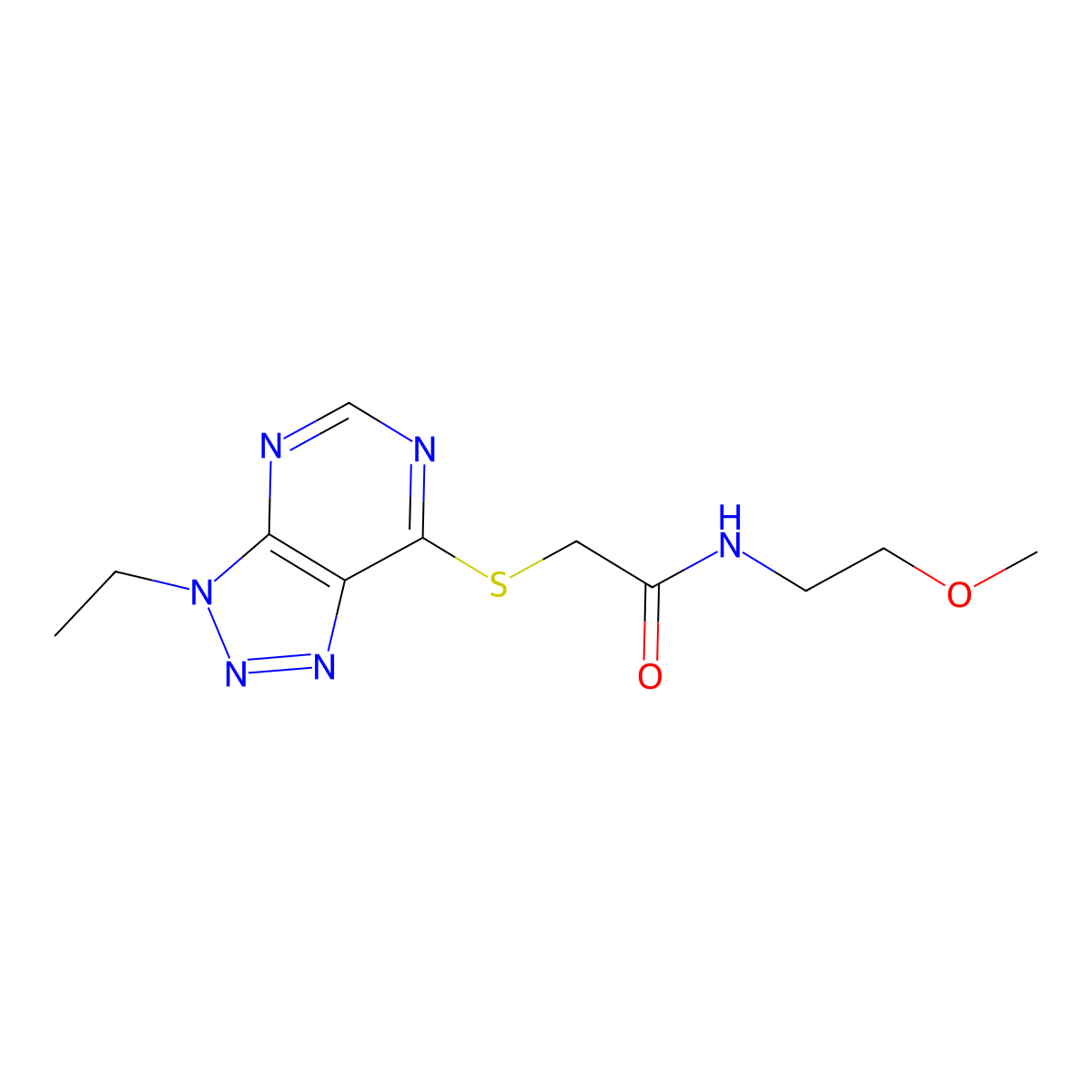 2-({3-ethyl-3H-[1,2,3]triazolo[4,5-d]pyrimidin-7-yl}sulfanyl)-N-(2-methoxyethyl)acetamide molecular structure, CAS 1058496-42-6