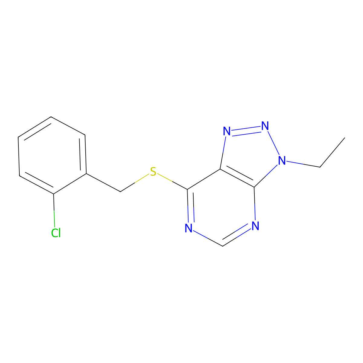 7-((2-chlorobenzyl)thio)-3-ethyl-3H-[1,2,3]triazolo[4,5-d]pyrimidine molecular structure, CAS 1058496-49-3