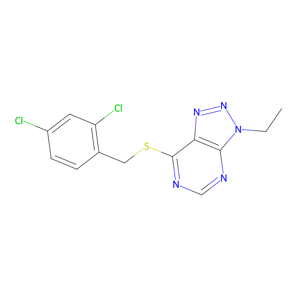 7-((2,4-dichlorobenzyl)thio)-3-ethyl-3H-[1,2,3]triazolo[4,5-d]pyrimidine molecular structure, CAS 1058496-55-1