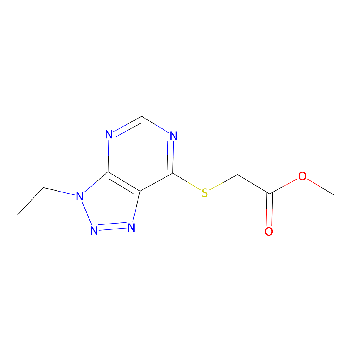 methyl 2-({3-ethyl-3H-[1,2,3]triazolo[4,5-d]pyrimidin-7-yl}sulfanyl)acetate molecular structure, CAS 1058496-57-3