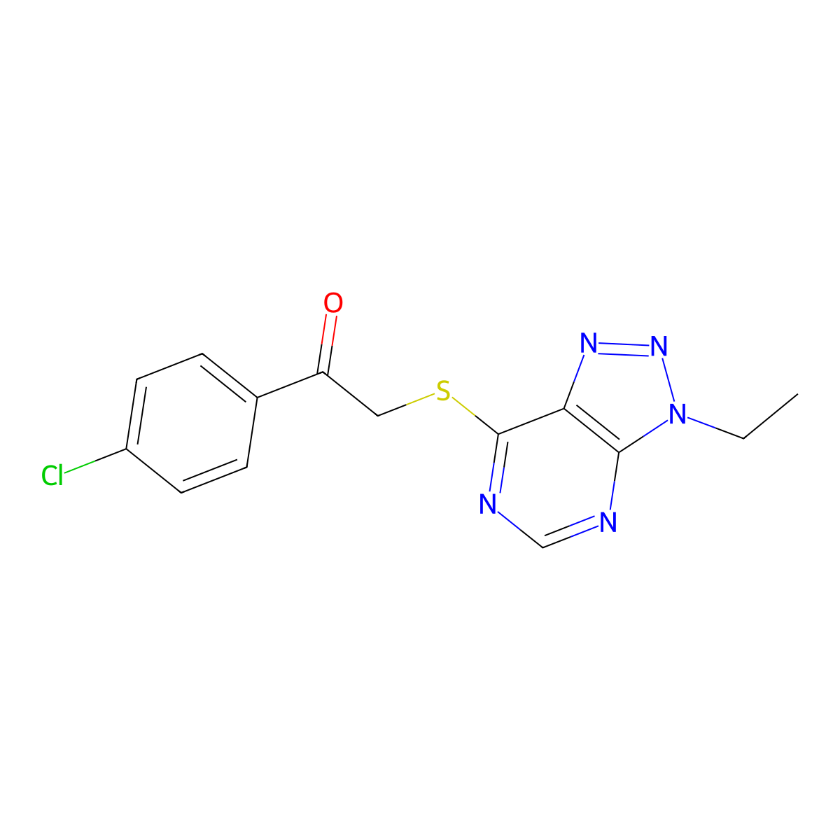 1-(4-chlorophenyl)-2-((3-ethyl-3H-[1,2,3]triazolo[4,5-d]pyrimidin-7-yl)thio)ethanone molecular structure, CAS 1058496-60-8