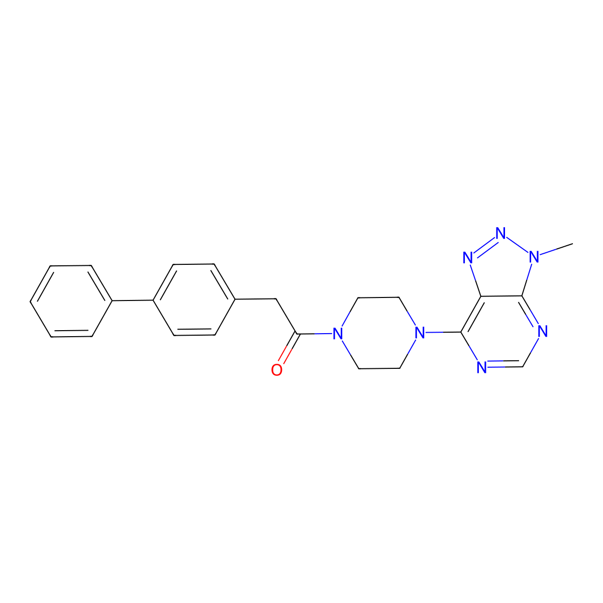 2-{[1,1'-biphenyl]-4-yl}-1-(4-{3-methyl-3H-[1,2,3]triazolo[4,5-d]pyrimidin-7-yl}piperazin-1-yl)ethan-1-one molecular structure, CAS 1058497-13-4