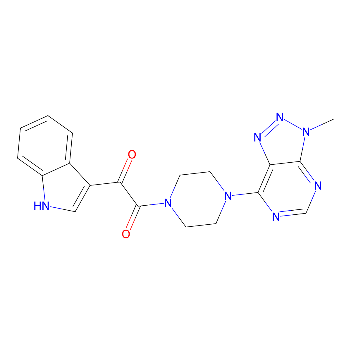 1-(1H-indol-3-yl)-2-(4-{3-methyl-3H-[1,2,3]triazolo[4,5-d]pyrimidin-7-yl}piperazin-1-yl)ethane-1,2-dione molecular structure, CAS 1058497-23-6