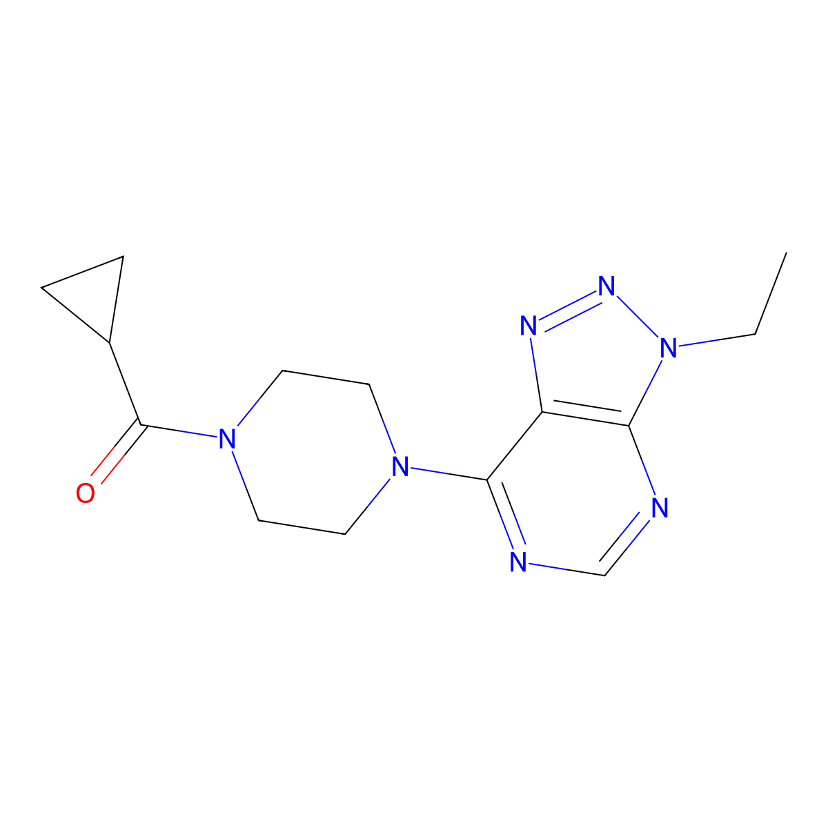 1-cyclopropanecarbonyl-4-{3-ethyl-3H-[1,2,3]triazolo[4,5-d]pyrimidin-7-yl}piperazine molecular structure, CAS 1058497-43-0