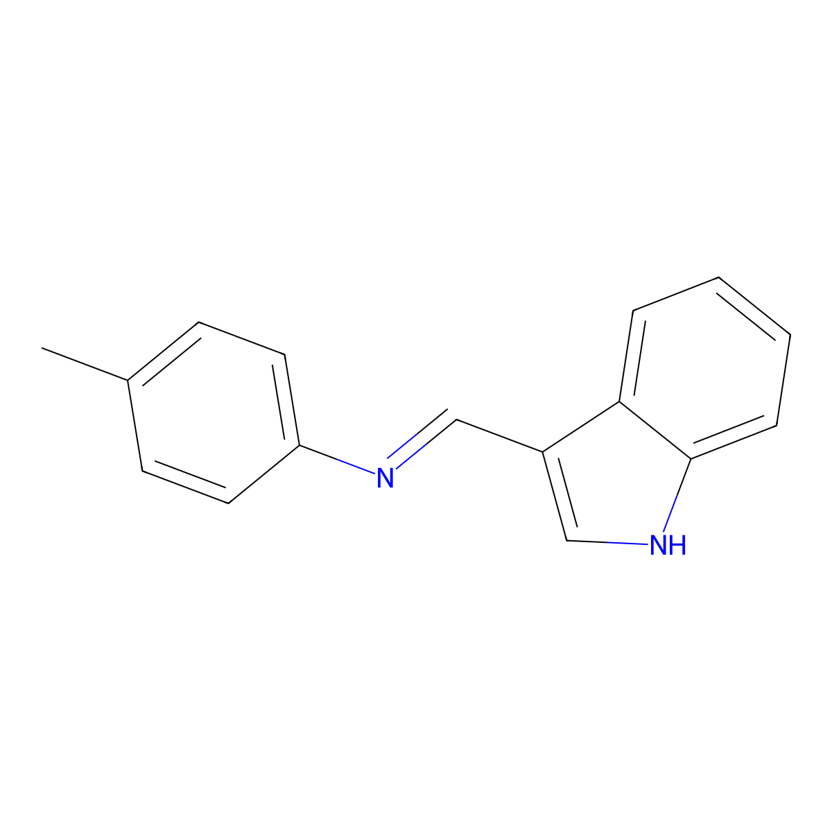 Benzenamine, N-(1H-indol-3-ylmethylene)-4-methyl- molecular structure, CAS 105850-59-7