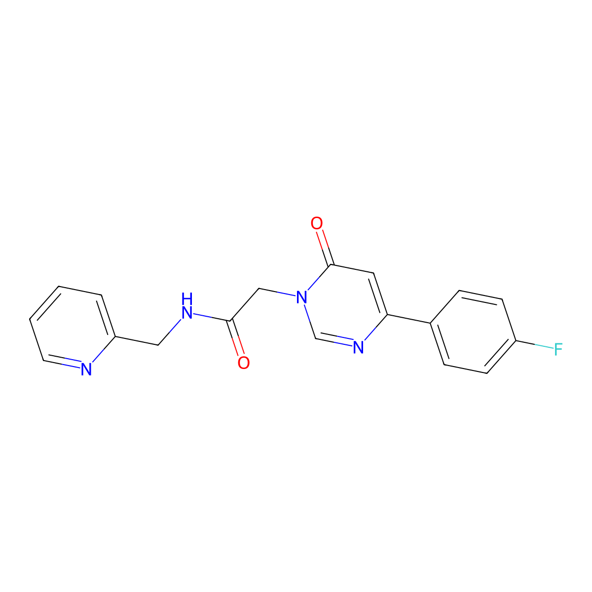 2-[4-(4-fluorophenyl)-6-oxo-1,6-dihydropyrimidin-1-yl]-N-[(pyridin-2-yl)methyl]acetamide molecular structure, CAS 1058500-80-3