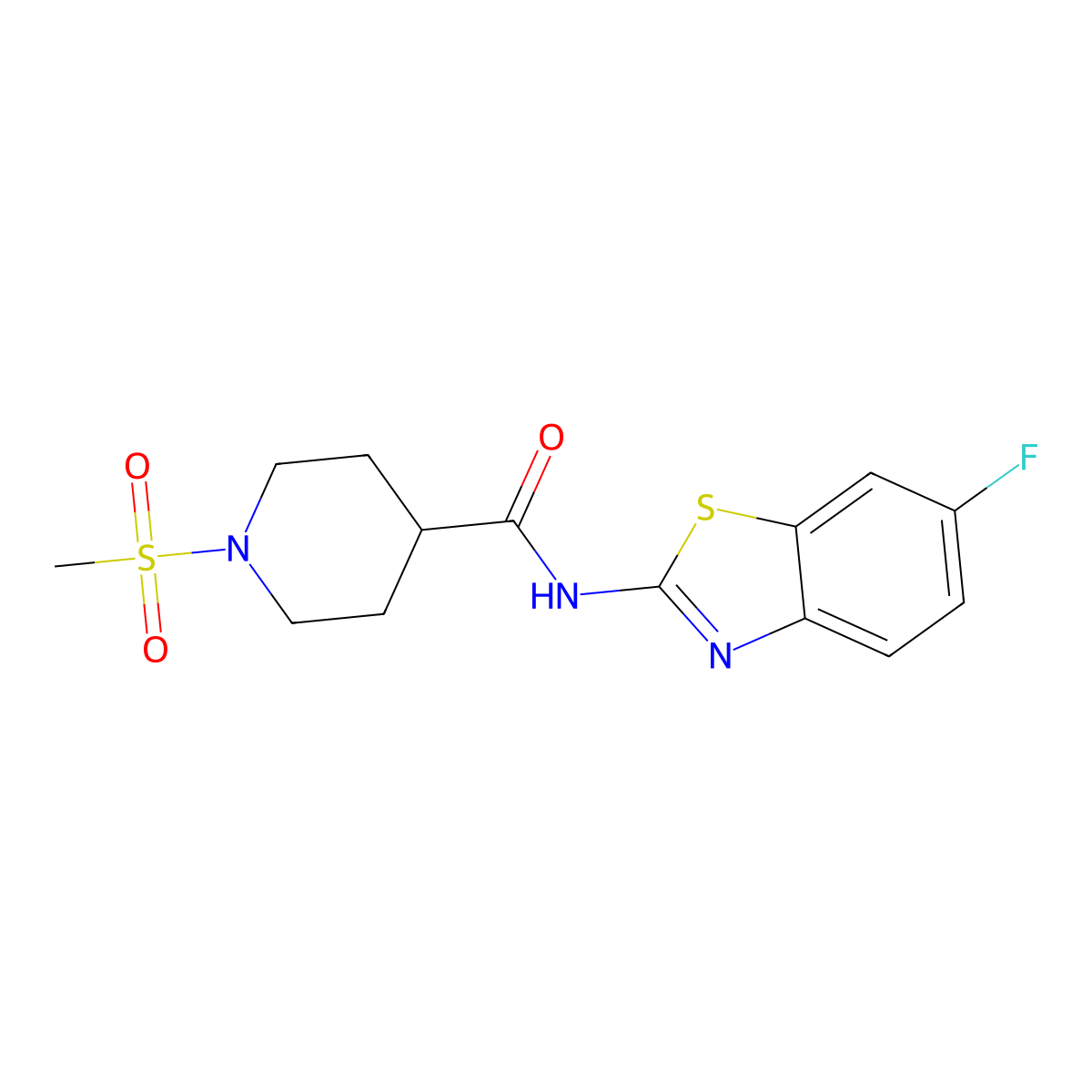 N-(6-fluoro-1,3-benzothiazol-2-yl)-1-methanesulfonylpiperidine-4-carboxamide molecular structure, CAS 1058506-87-8