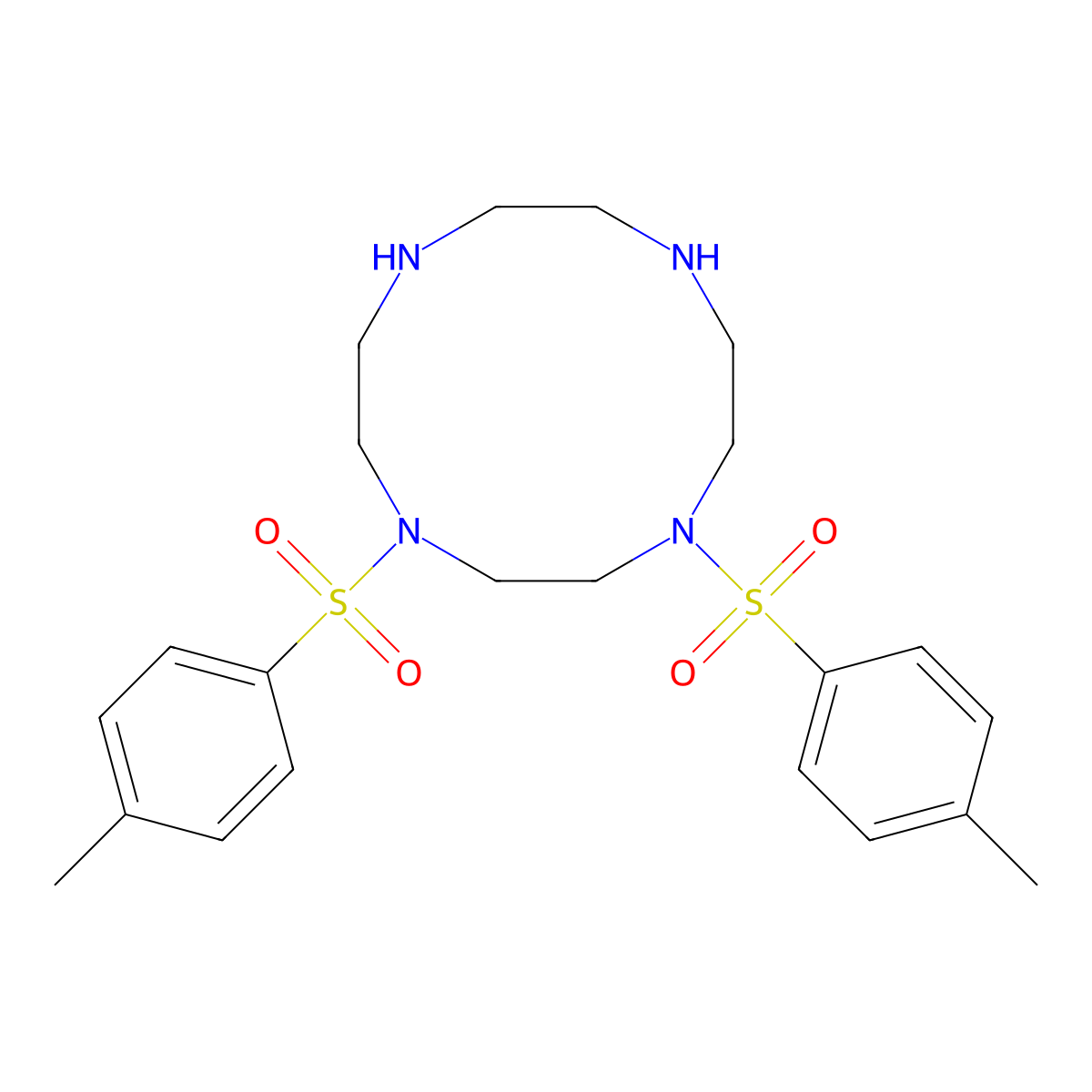 1,4,7,10-Tetraazacyclododecane, 1,4-bis[(4-methylphenyl)sulfonyl]- molecular structure, CAS 105855-71-8