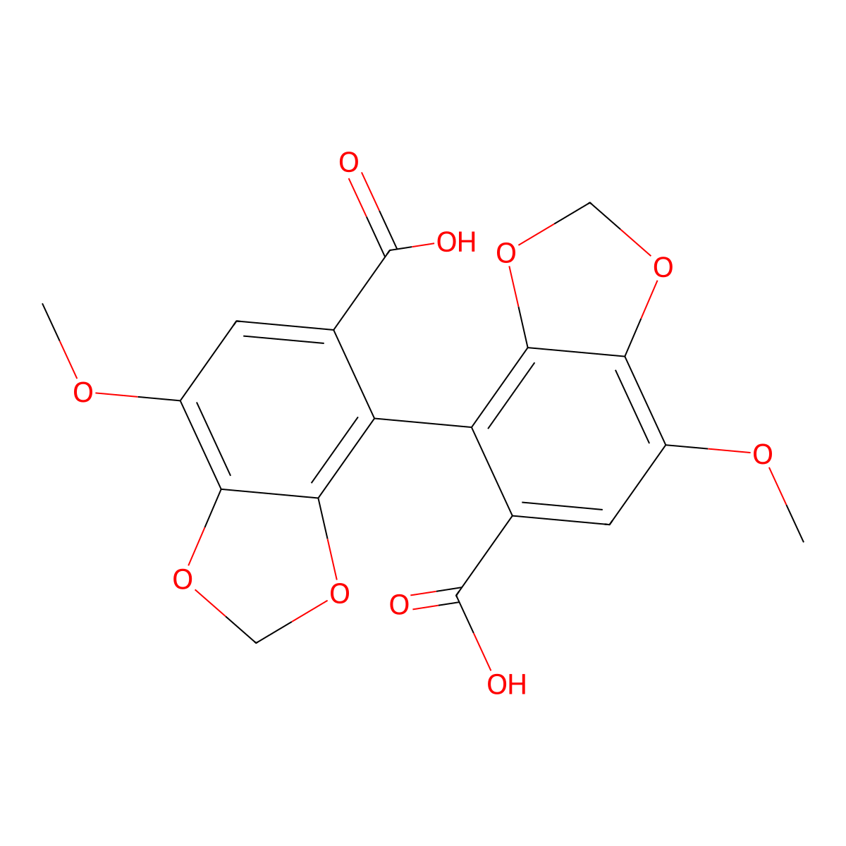 7,7'-Dimethoxy-[4,4']bi[benzo[1,3]dioxolyl]-5,5'-dicarboxylic acid molecular structure, CAS 105868-34-6