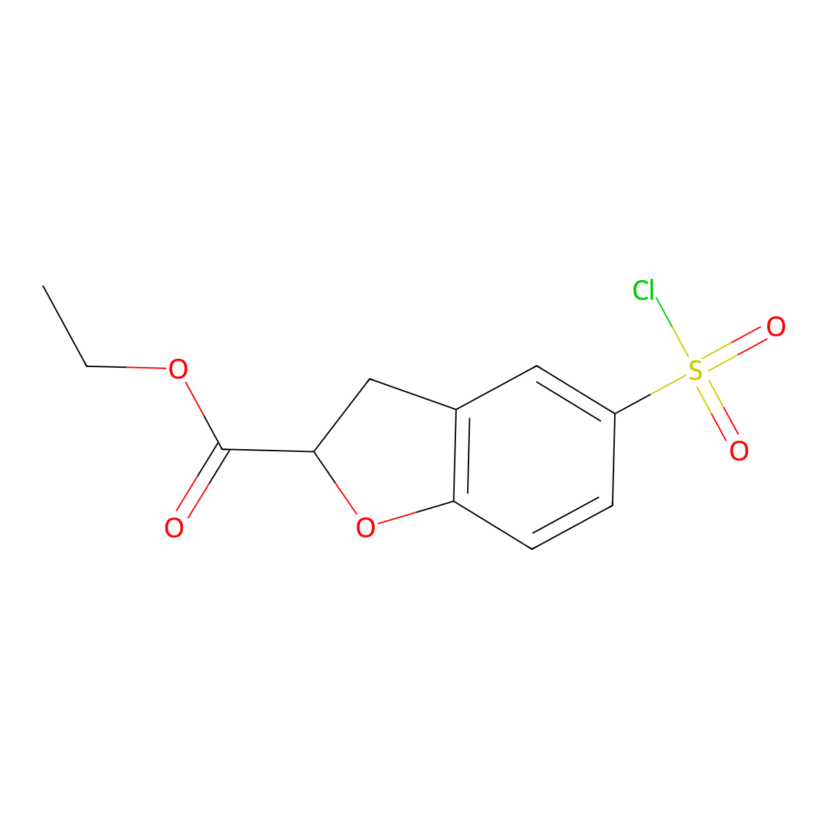 Ethyl 5-(chlorosulfonyl)-2,3-dihydro-1-benzofuran-2-carboxylate molecular structure, CAS 1058713-16-8