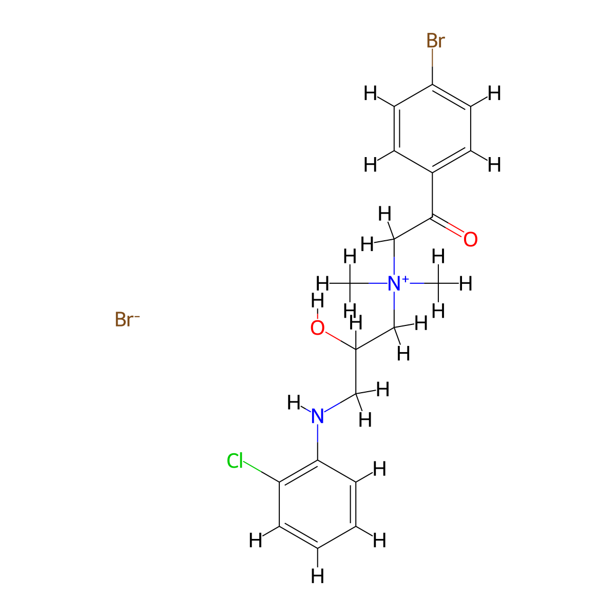 Benzeneethanaminium, 4-bromo-N-(3-((2-chlorophenyl)amino)-2-hydroxypropyl)-N,N-dimethyl-beta-oxo-, bromide, (+-)- molecular structure, CAS 105892-05-5