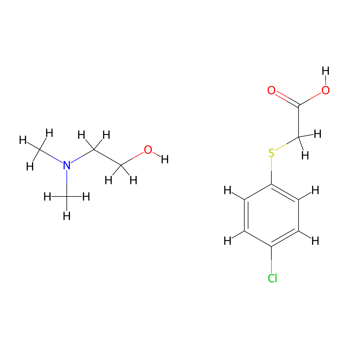 Acetic acid, ((4-chlorophenyl)thio)-, 2-(dimethylamino)ethanol (1:1) molecular structure, CAS 105892-09-9