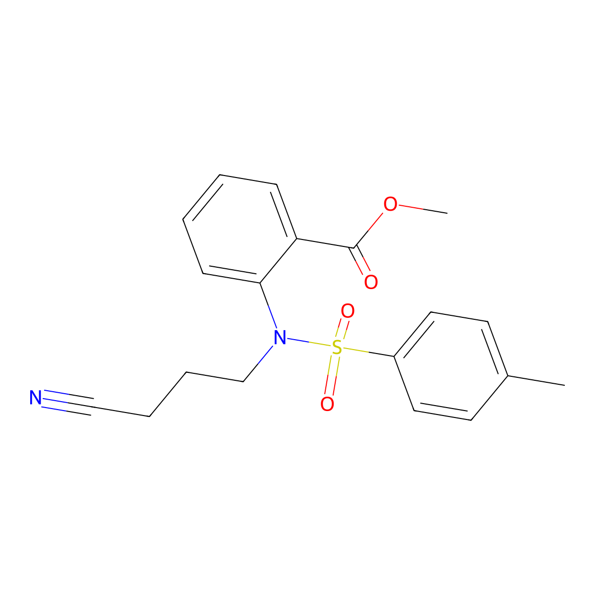 2-[(3-Cyano-propyl)-(toluene-4-sulfonyl)-amino]-benzoic acid methyl ester molecular structure, CAS 105895-93-0