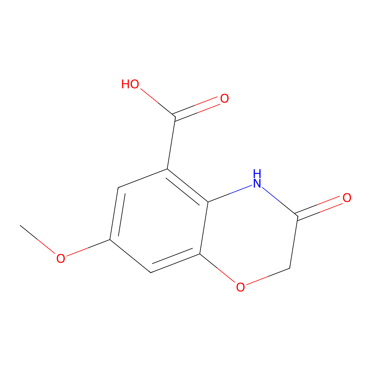 7-Methoxy-3-oxo-4H-1,4-benzoxazine-5-carboxylic acid molecular structure, CAS 105897-29-8
