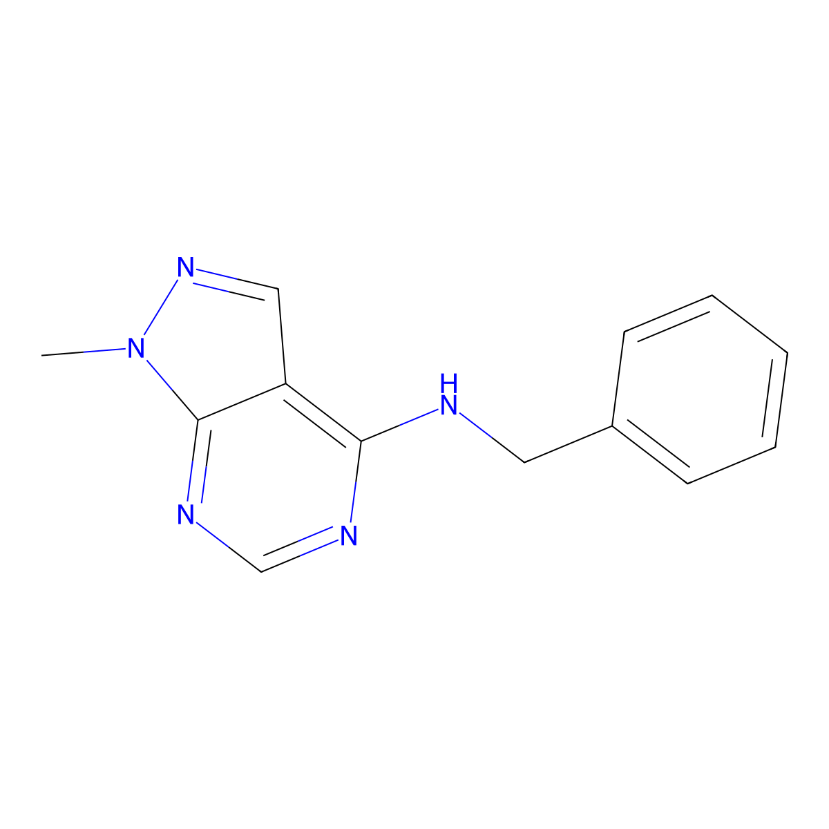 Benzyl-(1-methyl-1H-pyrazolo[3,4-d]pyrimidin-4-yl)-amine molecular structure, CAS 105903-56-8