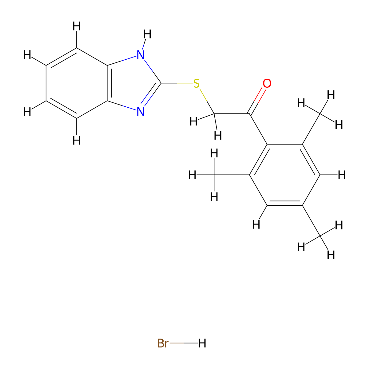 2-((1H-benzo[d]imidazol-2-yl)thio)-1-mesitylethanone hydrobromide molecular structure, CAS 1059072-96-6