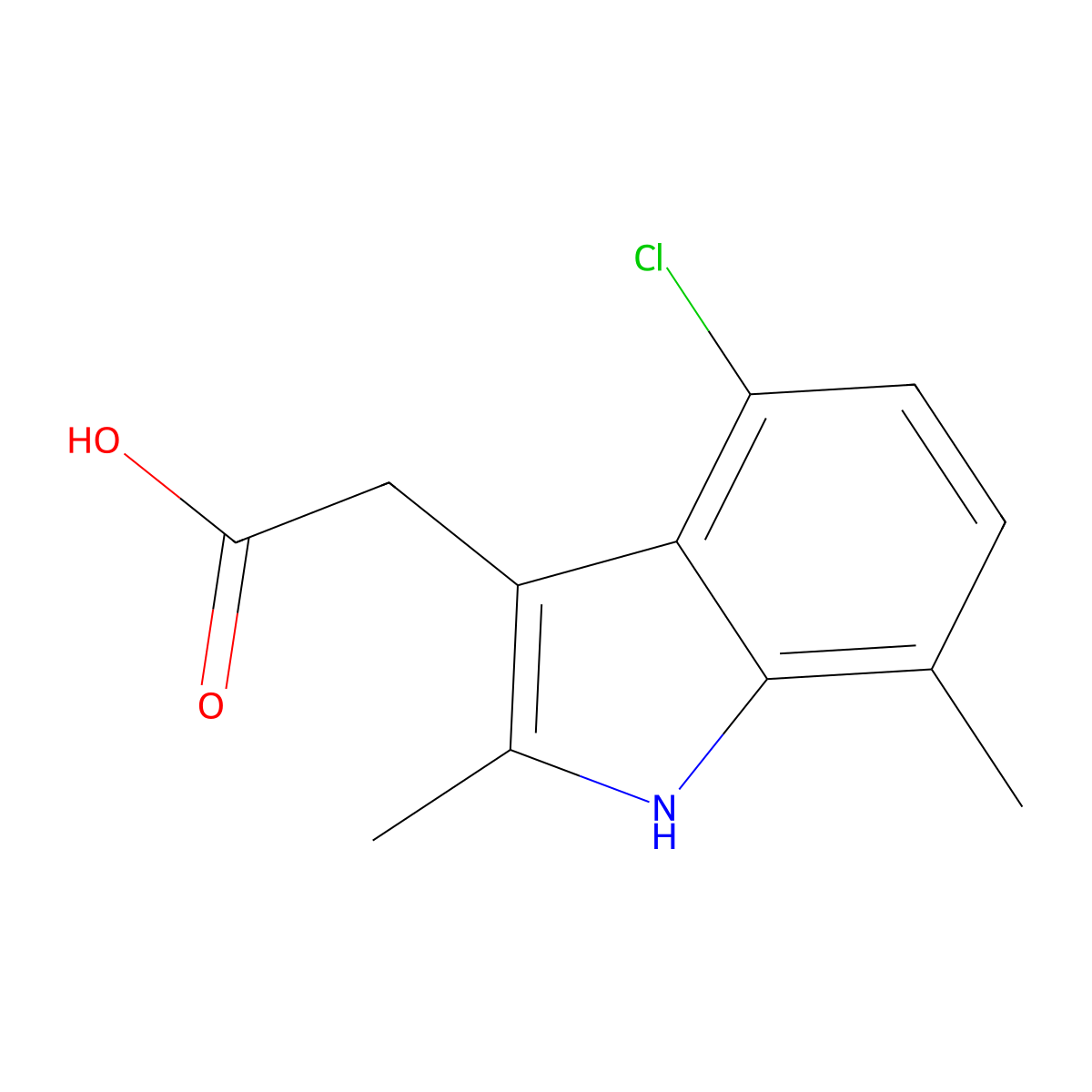 (4-chloro-2,7-dimethyl-1H-indol-3-yl)acetic acid molecular structure, CAS 105908-44-9