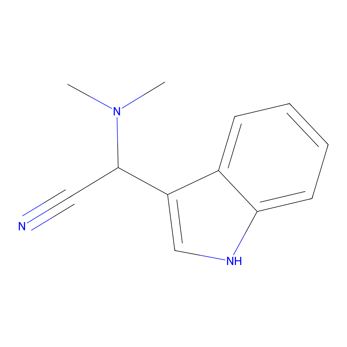 2-(dimethylamino)-2-(1H-indol-3-yl)acetonitrile molecular structure, CAS 105910-18-7