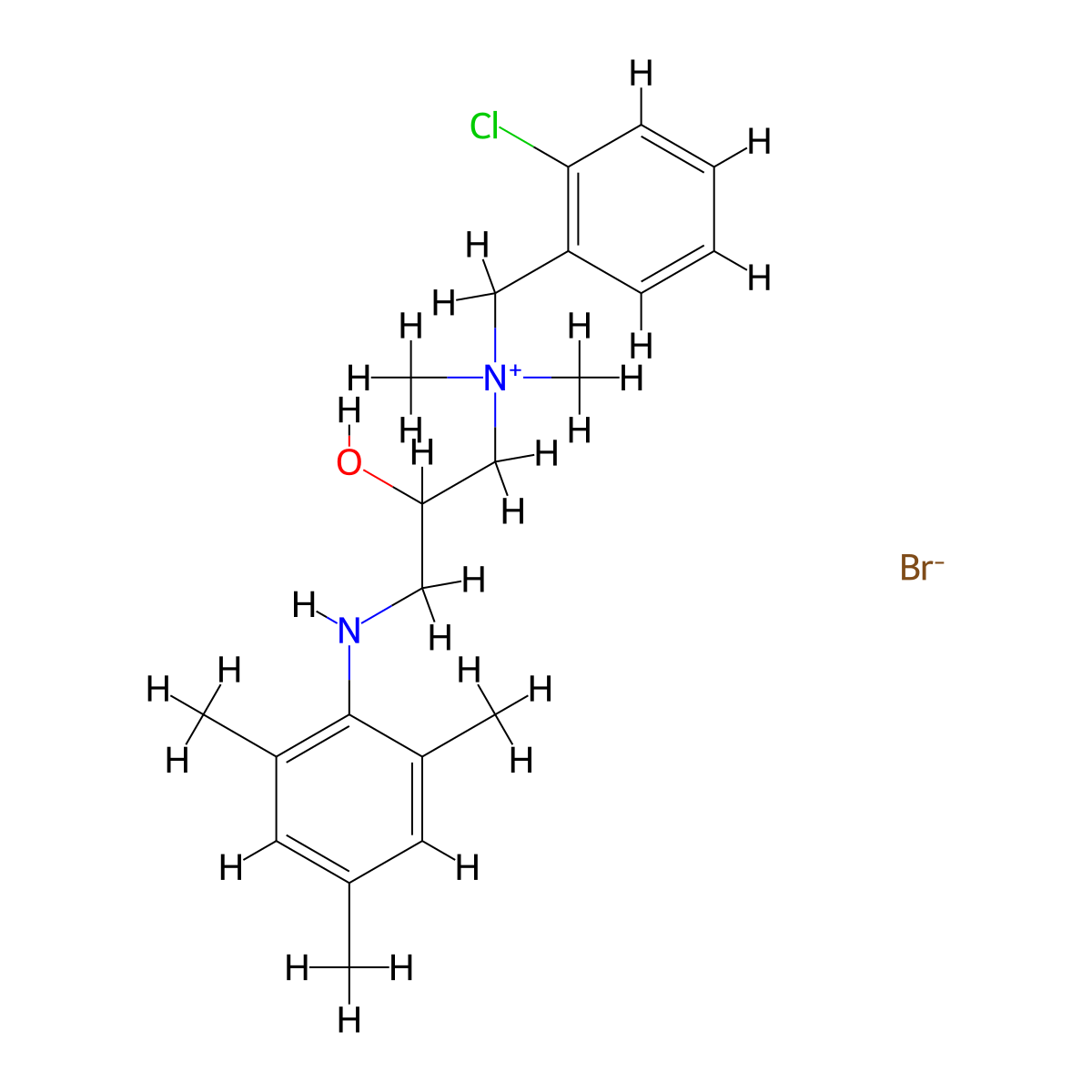 Benzenemethanaminium, 2-chloro-N-(2-hydroxy-3-((2,4,6-trimethylphenyl)amino)propyl)-N,N-dimethyl-, bromide, (+-)- molecular structure, CAS 105916-35-6