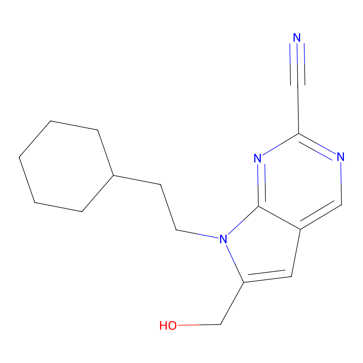 7-(2-cyclohexylethyl)-6-(hydroxymethyl)-7H-pyrrolo[2,3-d]pyrimidine-2-carbonitrile molecular structure, CAS 1059174-71-8