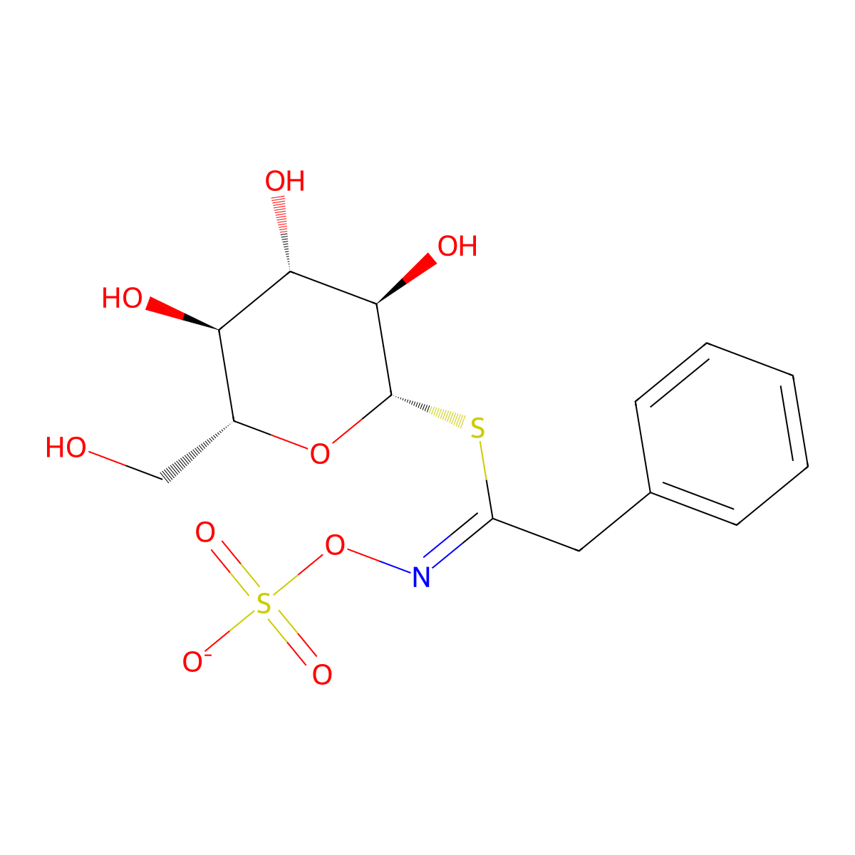 1-S-[2-phenyl-N-(sulfonatooxy)ethanimidoyl]-1-thio-beta-D-glucopyranose molecular structure, CAS 10593-28-9