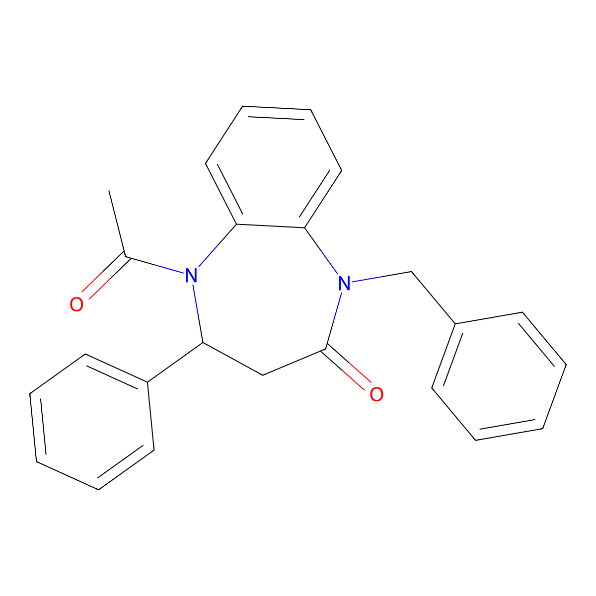 5-Acetyl-1-benzyl-4-phenyl-1,3,4,5-tetrahydro-2H-1,5-benzodiazepin-2-one molecular structure, CAS 105931-88-2