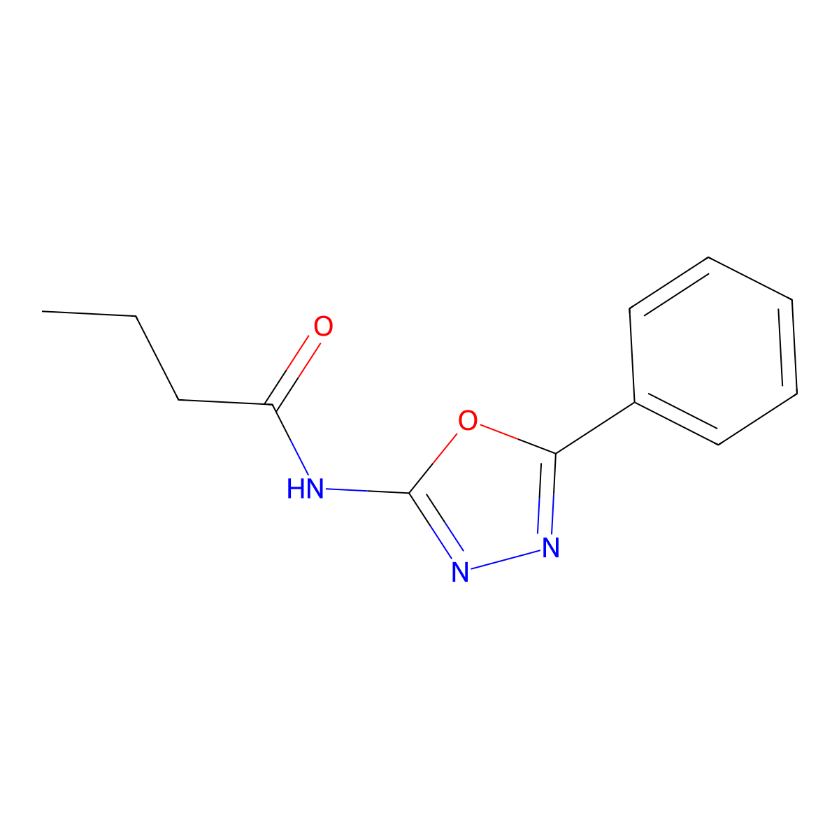 Butanamide, N-(5-phenyl-1,3,4-oxadiazol-2-yl)- molecular structure, CAS 105942-34-5